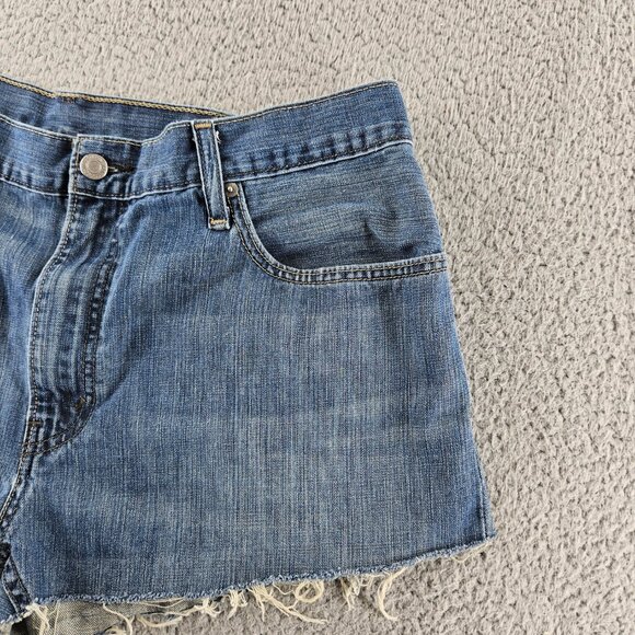 Levis 514 Denim Shorts Womens 38 Blue Distressed Cut Off Raw Hem Classic Jean - Picture 3 of 16